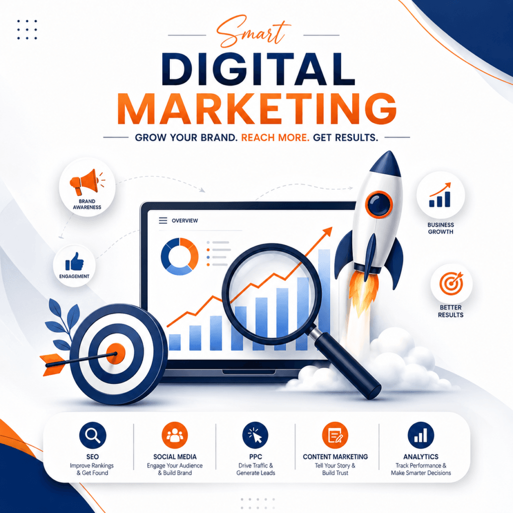 Google Ads management dashboard illustration showing campaign analytics and growth for Mohali businesses